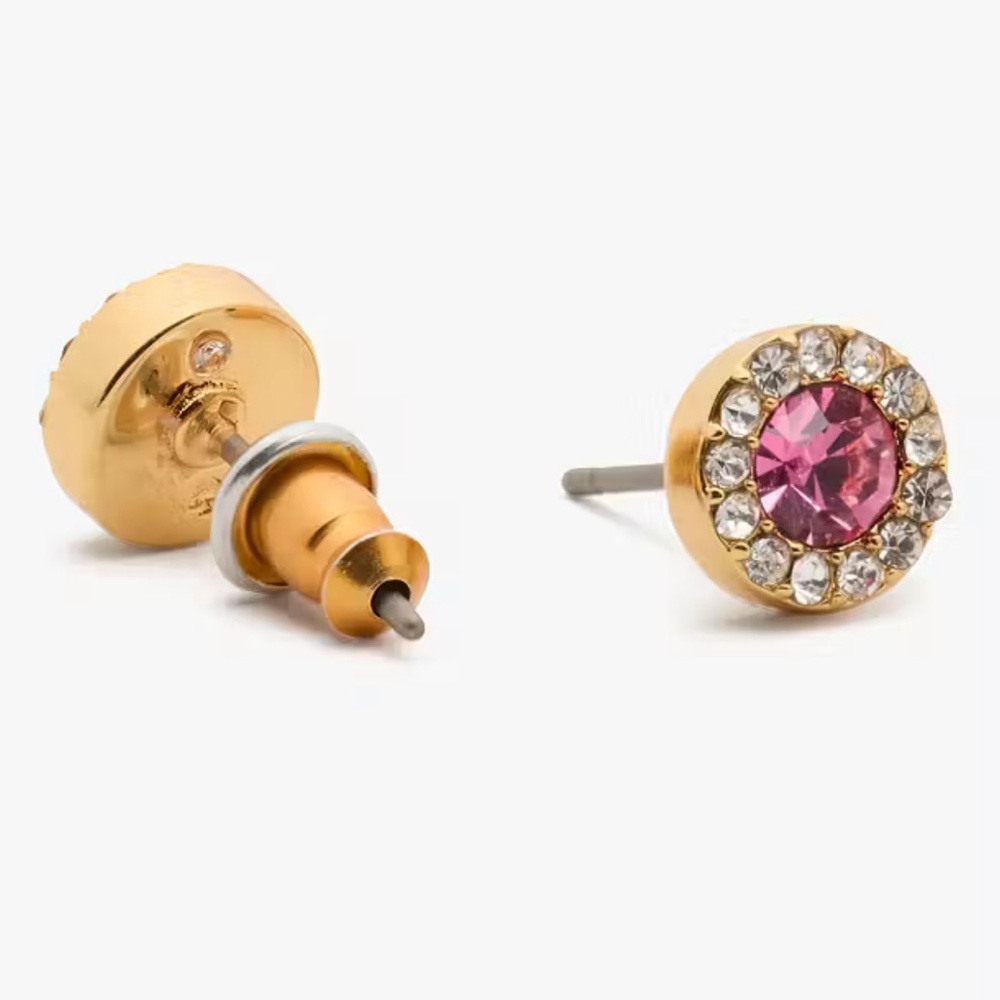 NWT Kate Spade You're A Gem Pave Halo Studs in Pink and Gold